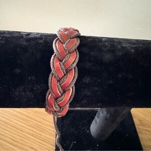 Braided Leather Bracelet - Red and Brown